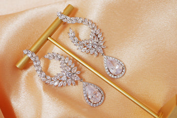Cubic Zirconia Drop Crystal/Diamond Earrings, Long Bridal Jewelry, Bridal Earrings, Crystal Bridal Earrings, Statement Earrings Cz